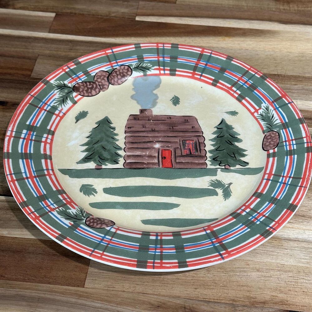 Vintage Hausenware Northwoods 10 3/4” Dinner Plate - Log Cabin in the Pines